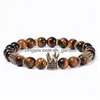 Perlé Tiger Eye Couronne Bracelet Pierre Naturelle Cuivre Micro-incrusté Zircon Diamant Tressé Perle Bracelets Femmes Hommes Bijoux De Mode Wi Dhfah