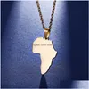 Hanger Kettingen Heren Afrika Kaart Ketting Roestvrij Staal Kaarten Gouden Kettingen Hip Hop Mode-sieraden Voor Vrouwen Man Will en Sandy Dro Dhxom