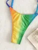 Womens Swimwear Sexy Gradient Color One Piece Swimsuit 2024 In Colorful Patchwork Push Up Bikini Beach Cut Out Bathing Suit Trikini