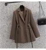 Mode Frauen Blazer Revers Braun Tasche Langarm Lose Jacke Frühling Herbst Entworfen Büro Anzüge Mantel Weibliche 240202