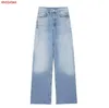 Kvinnors jeans MNCCMOAA 2024 Kvinnor Vintage Hög midja breda benbyxor Casual Simple Denim Trousers Kvinna