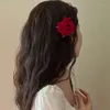 Hårtillbehör Retro Red Pink Rose Flower Classy Elegant Fashionable Hairpin Side Clip