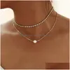 Pendentif Colliers Tendance Mode Perle Couker 14K Or Jaune Mignon Double Couche Chaîne Pour Femmes Bijoux Fille Cadeau En Gros Drop Deli Dhefk