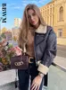 TARF Woman's Fashion Thick Warm Faux Shearling Jacket Coat Vintage Long Sleeve Belt Hem Female Outerwear Chic Tops 240124