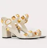 Summer Italy Brand Roman Golden Stud Sandals Shoes Women Calfskin Leather Maxi Chunky Heels Daily Walking EU35-43