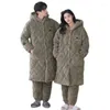 女性用スリープウェア高品質のカップル冬3レイヤークリップコットンロングバスローブパンツホーム服厚い温かい男性と女性