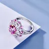 Cluster Rings TKJ 925 Sterling Silver Luxury Pink Cubic Zirconia 2.5 Engagement For Women Wedding Jewelry