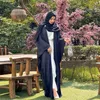 Ethnic Clothing Pleated Chiffon Dresss For Women Malaysian Turkish Robe Abaya Long Sleeve Cardigan Muslim Dress Solid Modest Outer Cover