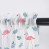 Cortina de flamingo com folhas frescas, cortinas curtas de tule para cozinha, quarto, decoração de casa, pequenas cortinas de voile