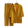 Summer Fashion Casual Large Size Suit Top Pants Two Piece Professional Elegant Womens Set 240127