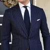 2 stycke Pinstripe Mens Suit Slim Fit For Formal Wedding Tuxedo hackat lapel Navy Blue Striped Business Groom Man Fashion 240201