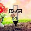 Décorations de jardin Cimetery Cross Stack Metal Memorial Sign with Red Rose Graves Short Grave Markers for Families Lawns Decor