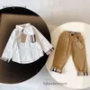 Baby Shirt Pants Sets Designer Brand Kids Clothing Sets Toddler White Plaid Shirts Boys Girls Children Youth Clothes