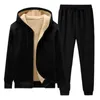 Tracksuits masculinos homens conjunto de roupas esportivas pista aconchegante com capuz de pelúcia treino quente casaco de inverno calças terno com cintura elástica longa