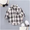 Barn skjortor ienens baby skjorta tunna kläder vårkläder spädbarn pojke pläd bomullstoppar 1 2 3 4 år långa ärmar småbarn slitage 2402 dhpy6