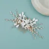 Hair Clips Wedding Accessories Porcelain Flower Comb Pin Clip For Brides Women Party Gifts Pearl Head Pieces Hairpins Bridal Jewelry