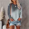 Damesmode Plus Size Herfst en Winter Losse ronde hals Casual TieDye Printing Pocket T-shirt met lange mouwen Dames S5XL 240129