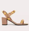 Summer Italy Brand Roman Golden Stud Sandals Shoes Women Calfskin Leather Maxi Chunky Heels Daily Walking EU35-43