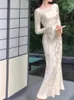 Casual Dresses Long Dress Women Elegant Slim Spring Fashion Sleeve Ladies Gown Party Evening Vestidos De Mujer