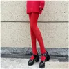 Chaussettes Bonneterie Femmes Anti-Crochet Rouge Collants Bas Élastique Sans Couture Collants Taille Haute Leggings Talon Drop Livraison Vêtements Underwe Otpxl