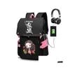 Mochilas Demon Slayer Agatsuma Zenitsu School Bag Oxford Laptop Bags Menino Menina Mochila Grande Capacidade de Viagem para Crianças 230619 Drop D Dh6O9