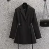 Mode Frauen Blazer Revers Braun Tasche Langarm Lose Jacke Frühling Herbst Entworfen Büro Anzüge Mantel Weibliche 240202