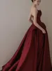 Strapless Elegant Satin Simple Evening Dresses Niche 2024 Wedding Party Dress Temperament Pleated Luxury Robe Women Vestidos 240201