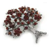 Brooches Dark Amber Coloured Crystal 'Tree Of Life' Brooch In Gun Metal Finish - 52mm