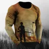 Vintage Mens Long Sleeve T Shirt Autumn Print round neck Tees Camouflage Pattern Clothes Casual High Street Oversized Men Tops 240130