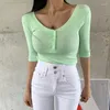 Kvinnors T -skjortor AOSVIAO TUN SOLID BASIC WOMENS TSHIRT Casual Black White Fashion Crop Top Shirt Ladies Korean Slim Button Tee