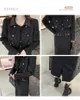 Lüks Tweed İki Parçalı Set Kadın Kıyafetleri Kadın Vintage Kavur Kısa Ceket Coatspagetti Kayışları Elbise Takım Sonbahar Kış Yün S 240129
