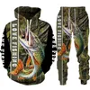 メンズトラックスーツ冬の秋のカモ釣りハンティングキャンプスーツファッションスポーツウェアセット3Dプリントパーカーパンツ屋外服