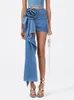 DEAT Mode Damesrok Hoge Taille Driedimensionale Roze Bloem Asymmetrische Blauwe Denim Korte Rokken Zomer 2024 17A8357 240202