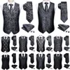 Elegante gilet da uomo in seta nero argento Pasley abito floreale completo gilet cravatta papillon set giacca senza maniche formale Barry Wang 240119