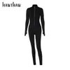 Hawthaw Women Long Sleeve Zipper Bodycon Black White Jumpsuit Overalls Spring Autumn Clothes Wholesale Items Drop 240202