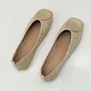 2023 Metal Decoration Grunt loafers Kvinnor väver balettlägenheter Casual fyrkantiga tå båtskor Slip On Moccasin Comfort Walk Shoes 240123