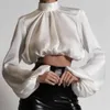 Женские блузки с воротником-фонариком, короткий пуловер, топ с леопардовым узором, модная женская рубашка