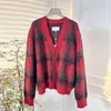 Damenpullover European Fashion Brand New Year Limited langärmliger rot karierter Woll-Cardigan