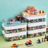 Kids Building Blocks Storage Box Adjustable Lego-Compatible Storage Container Plastic with Handle Grid 2 Layer Toy Organizer 240130