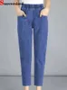 Vintage wysokiej talii kostki niebieskie dżinsy harem elastyczne dżinsowe spodnie duże rozmiar 4xl kobieta jogger vaqueros swobodne workowate Spodnie 240131
