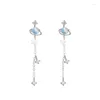 Kolczyki Dangle 925 Srebrna igła Długa łańcuch Opal Planet Star Drop For Women Wedding Party Biżuteria Akcesoria EH942