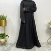 Abbigliamento etnico Ultimo vestito nero per le donne musulmane Robe Femme Abaya 2024 Elegante pizzo sul retro Interno Musulman Emsembles