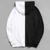 Mäns vårlång ärm hoodies mode Half Black White Cool Men Patchwork Cotton Sweatshirt Male Hoody Toppduk 240127