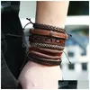 Charm Armbanden Verstelbare Weave Gevlochten Lederen Armband Set Mti Layer Wrap Polsband Bangle Manchet Vrouwen Mannen Mode-sieraden Will En Dhavp