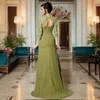 Abiti per la madre della sposa verde oliva maniche a 3/4 in chiffon con perline Abito per la mamma con collo trasparente Abiti da sposo pieghettati Abiti per donne arabe nere africane AMM063