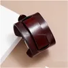 Bangle Wide Leather Cuff justerbar stift spänne armband armband för män kvinnor mode smycken svart droppleverans armband dhs0l