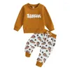 Conjuntos de roupas 2024-08-01 Lioraitiin 0-3Y Bebê Meninos Roupas Set Manga Longa Letras Imprimir Moletom Com Eltic Cintura Sweatpants Infantil