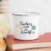 Mugs Teachers Change The World Print Enamel Creative Coffee Cups Drink Water Milk Mug School Home Handle Drinkware Teacher Gifts