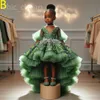 2024 Kraliyet Yeşil Baskılı Çiçek Kız Elbise Balo Elbise Tül Tiers İnciler Boncuklu Lüks Küçük Kız Noel Peageant Doğum Günü Vaftiz Tutu Elbise Elbise Zj4