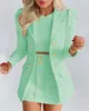 Bahar uzun kollu düz renkli ceket mini etek twopiece takım elbise tailleur femme blazer ve set elbise 240202